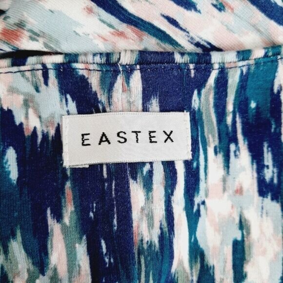 EASTEX \ Soft Jersey Midi Dress Multicolor Abstract Print Blue & White Sz 16 - Picture 12 of 13